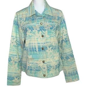 Caribbean Joe Jacket Hawaiian Floral Blue Green L
